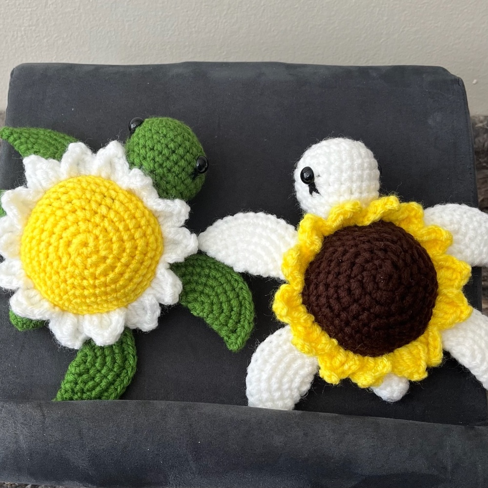Handmade Crocheted Sunflower & Daisy turtles